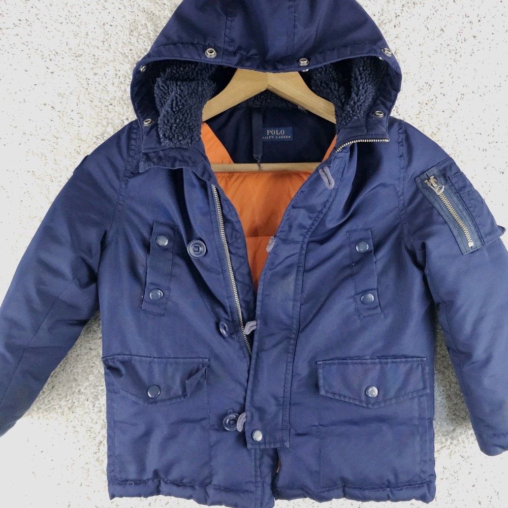 Polo Ralph Lauren Kids Toddlers Boys Navy Blue Down Hooded Parka Jacket Sz 4T